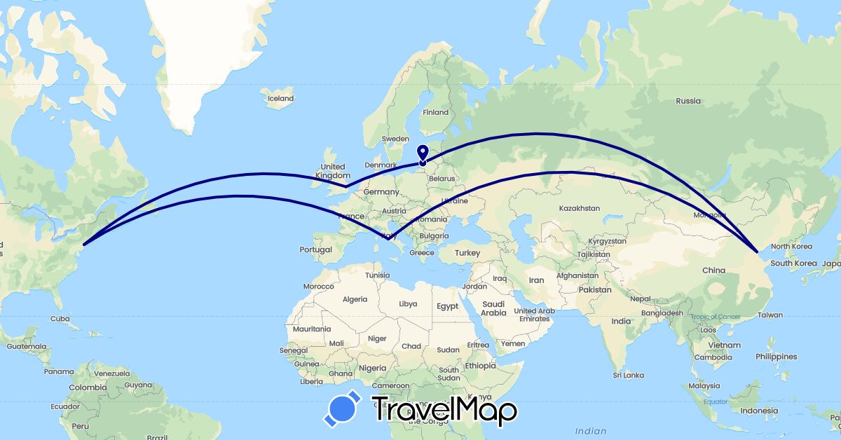 TravelMap itinerary: driving in China, United Kingdom, Italy, Lithuania, United States (Asia, Europe, North America)